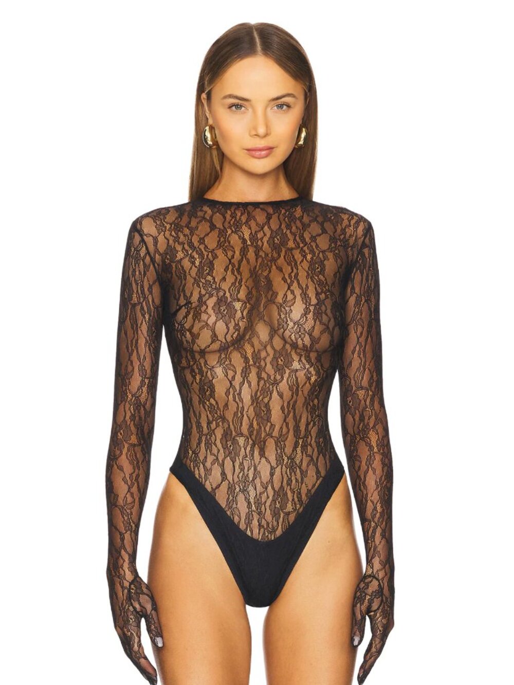 NEW The New Arrivals by Ilkyaz Ozel Deya Top Midnight Sky Black Lace Long Sleeve